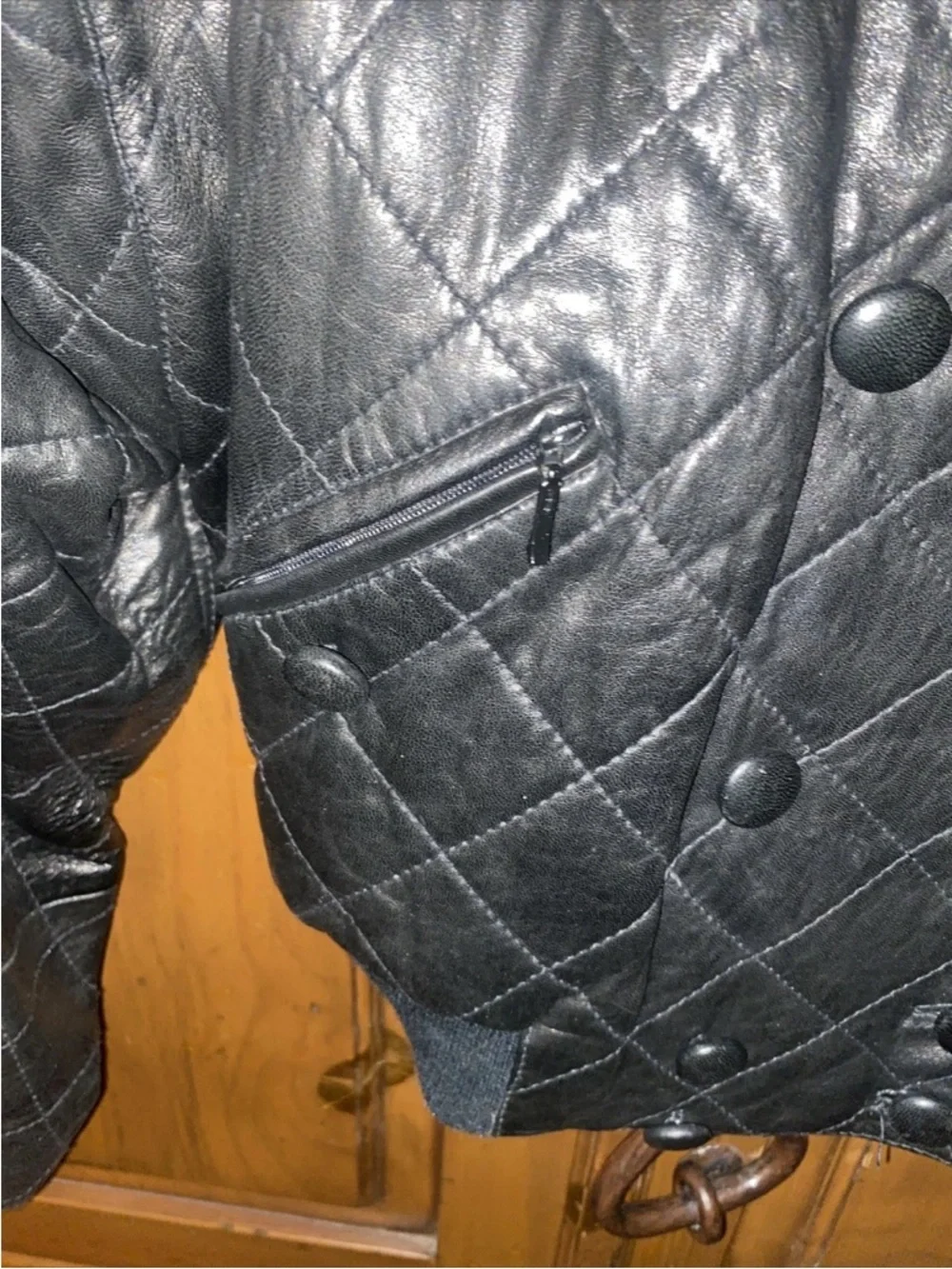 Vintage NORTHAMPTON 90s Y2K Cropped Quilted Leather Baseball Jacket-Black-SMALL - Picture 3 of 5